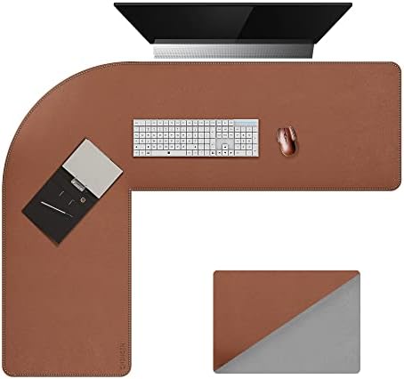 Chihein L-Shaped Desk Pad, Corner Desk Mat (49.2”+ 49.2”) x 15.7”, Computer Office Mouse pad Writing Table Pad for Home Office - Brown/Gray by Chihein