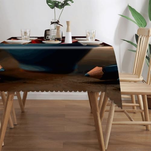 Colored Pencils in Cup Rectangle Tablecloth with Lace Edge - Image 4