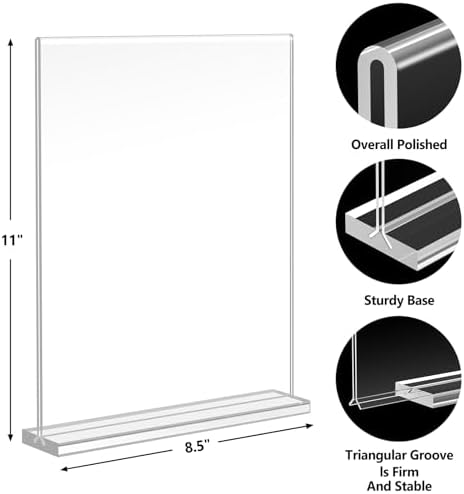 Enayplon Acrylic Sign Holder 8.5 x 11, Double Sided Sign Holder Stand, Plastic 12 Pack Table Paper Stand, Vertical Menu Flyer Stand, T Shape Table Flyer Holder - Image 6