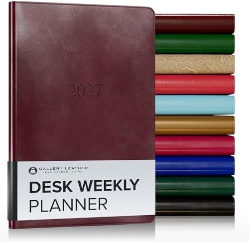Gallery Leather Desk Weekly Planner 2026-2027 Acadia Burgundy by GalleryLeather