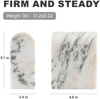 Koville Natural Marble Bookends for Shelves, 13LBS Ultra Heavy Duty Marble Book Holders Organizer, Non-Slip Book Ends, Apartment Decor for Movies/CDs/Video Games - Image 2