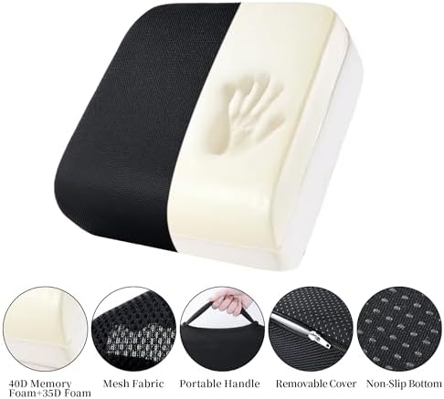 MABOZOO Extra Thick Chair Cushions,Office Chair Booster Seat Cushion to Raise Seat Height for Pain Relief,18 x 16 x 6 inch Non Slip Memory Foam Thick Cushion with Carry Handle（Black） - Image 6
