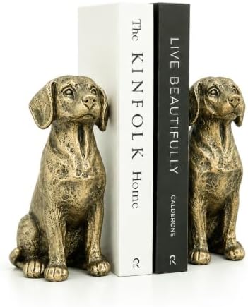 Antique Brass Dog Bookends Set of 2, Decorative Shelf Decor by GUSFREUD