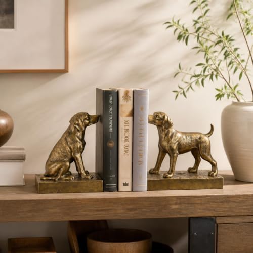 Decorative Bookends for Shelves, Labrador Dog Book Ends for Heavy Books, Lab Dog Statues Bookends for Heavy Books with Anti-Slip Base Book Holders for Home Office Decor (Gold) - Image 7