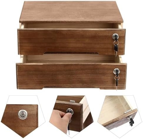 Wooden Desk Organizer with Drawers & Lock, Desktop Countertop Storage Cabinet Lockable Home Office Supplies File Tabletop Organizing Unit (2 Drawer - Retro Walnut) - Image 6
