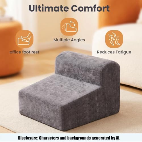 Modern Foam Filled Foot Stool, Soft Lightweight Pouf Ottoman Floor Rest for Living Room, Bedroom, Office Desk, Small Spaces（Gray） - Image 5