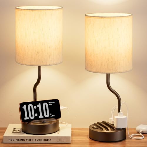 Fenmzee Bedside Lamps for Bedroom Set of 2-18" Brown Table Lamp for Desk by Fenmzeelighting