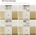 TEENFON Storage Cabinet with Doors & 2 Drawers, Kitchen Cabinet with Adjustable Shelf, Pantry Cabinets, Bathroom Cabinets, for Living Room, Entryway, Home Office, White - Image 6