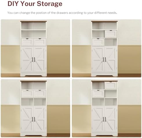 TEENFON Storage Cabinet with Doors & 2 Drawers, Kitchen Cabinet with Adjustable Shelf, Pantry Cabinets, Bathroom Cabinets, for Living Room, Entryway, Home Office, White - Image 6
