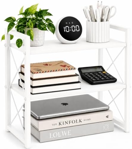 Adjustable Desktop Bookshelf, Metal Desk Shelf Organizer, White by HOME