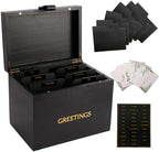 Large Bamboo Greeting Card Organizer Box with 6 Removable Dividers, Real Leather Handle, 100% Handmade Solid Bamboo, Storage Box for Christmas, Valentine, & Birthday Cards, Postcards, Stationery& More by INTARSIO3D