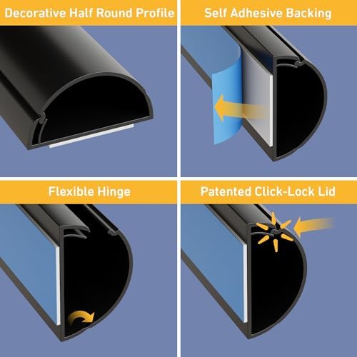 D-Line 157in Cord Cover Kit, Self-Adhesive Wire Hiders, Cable Raceway to Hide Wires on Wall, Electrical Cable Management - 10x 15.7 Lengths & 19 Accessories - 1.18" (W) x 0.59" (H) - Black - Image 3
