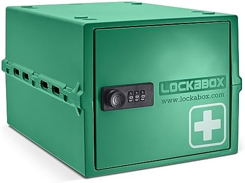 Lockabox One™ | Premium Medicine Lock Box | Medium Medication Lock Box With Code For Medicines, Vitamins & Supplements | External Size 12 x 8 x 6.6 inches (Medi Green) by Lockabox