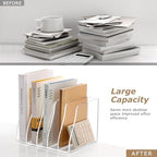 YUXUN Clear Acrylic Vertical File Organizer for Desk, 5 Compartments - Image 7