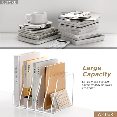 YUXUN Clear Acrylic Vertical File Organizer for Desk, 5 Compartments - Image 7