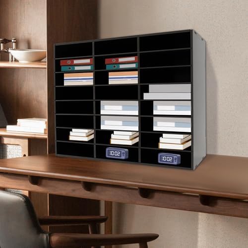 24 Slots Literature Organizer Desktop, Document Mail Literature Classroom Mailbox Office Mailbox Organizer, Wood Adjustable Literature for Office Home School Classroom Keepers (Black) - Image 4