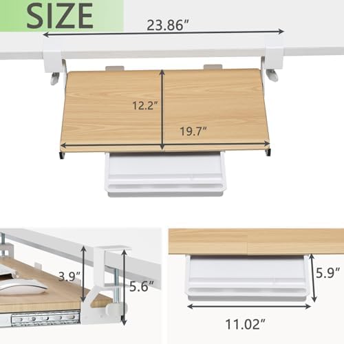 ETHU Small Keyboard Tray Under Desk with Metal Rail, 19.7x11.8", Oak - Image 2