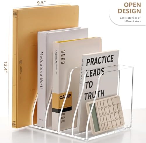 YUXUN Clear Acrylic Vertical File Organizer for Desk, 5 Compartments - Image 4