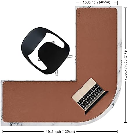 Chihein L-Shaped Desk Pad, Corner Desk Mat (49.2”+ 49.2”) x 15.7”, Computer Office Mouse pad Writing Table Pad for Home Office - Brown/Gray - Image 2