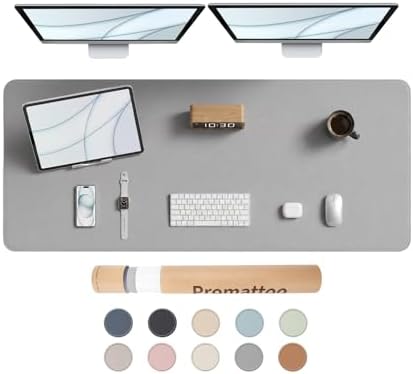 Large Desk Pad Non-Slip Desk Mat Protector for Keyboard Mouse Waterproof Vegan Leather Surface Faux Leather Laptop Mat Smooth Mouse Pad Premium Gift Tube Mist Gray 55" x 23" by Promattoo