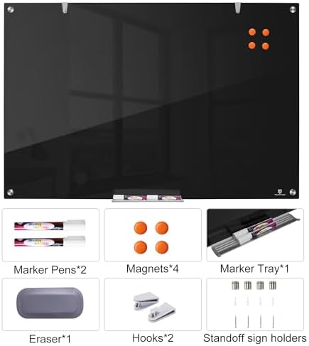 TSJ OFFICE White Board for Wall - 36" x 24" Black Glass Board 3 X 2 FT - Image 2