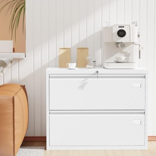 INTERGREAT Lateral File Cabinet 2 Drawer, White Metal File Cabinets for Home Office, Locking File Cabinet for Letter/Legal/F4/A4 Size Hanging Files, Easy Assembly, Name Tag - Image 2