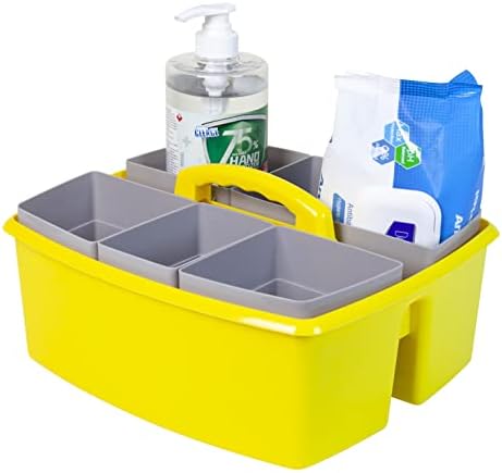 Storex Large Classroom Caddy with Cups, 13 x 11 x 6.575 Inches, Yellow, Case of 2 (00982A02C) - Image 6