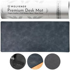 Premium Distressed Faux Vegan Leather Desk Mat | Multifunctional Desk Pad for Home Office | (Black/Grey, 15.75" x 36") by Wolvende