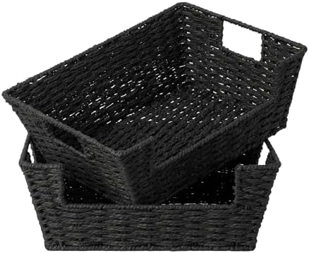 StorageWorks Pantry Baskets for Shelves, Snack Baskets, Black Paper Rope by StorageWorks
