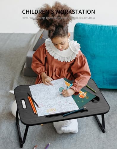 ZEAPTAC Laptop Bed Desk, Foldable Lap Desk, Portable Lap Table, Laptop Stand with Cup Holder, Tablet Slot & Lifting Handle for Work, Write, Draw & Eat on Bed, Sofa or Couch - Black Stripe - Image 3
