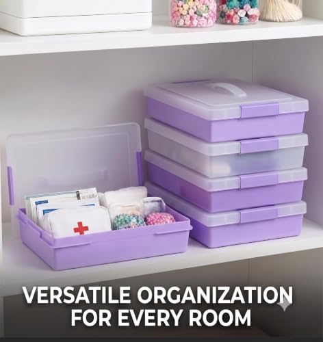 2-Pack Craft Organizers and Storage Box with Removable Tray, Portable Project Case with Handle and Lid, 2-Tier Art Supply Organizer, Document File Box for A4 Paper, Scrapbook, 5-Quart - Image 6