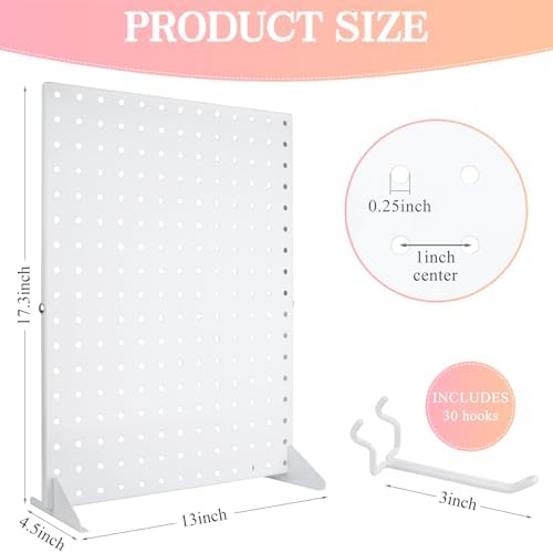 2 Pcs Metal Pegboard Display Stand with 30 Peg board Hooks, Tabletop Pegboard Shelf for Craft Shows & Fairs, Retail Stores, Vendors Arts and Crafts Finishing - 17x13Inch & White - Image 2