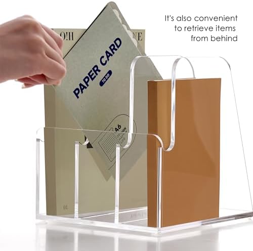 SANRUI Clear Acrylic Magazine File Holder Vertical Desk Organizer 3-Slot - Image 4
