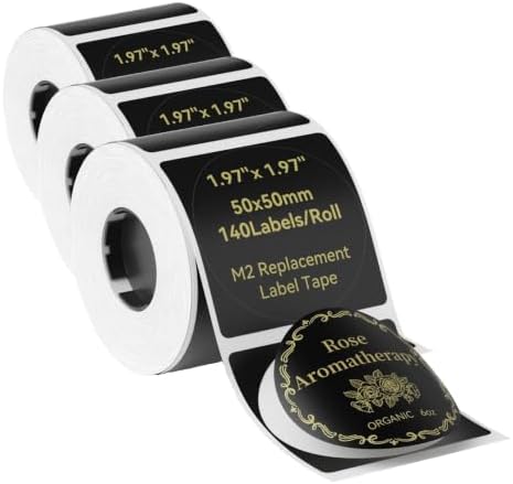 NIIMBOT Black Round Labels 50x50mm(1.97'' x 1.97''), for M2/M3 Label Maker, Suitable for Essential Oils Aromatherapy Bathroom Bakery Gift Labels, Waterproof Oilproof and Long Storage (Pack of 3) by NIIMBOT%C2%AE