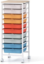 Giantex Rolling Storage Cart with 10 Drawers, Utility Cart w/Wooden Tabletop, Lockable Wheels, Multipurpose Organizer for Art Craft Books Paper, Drawer Carts for Dorm Classroom Office, Macaron by Giantex
