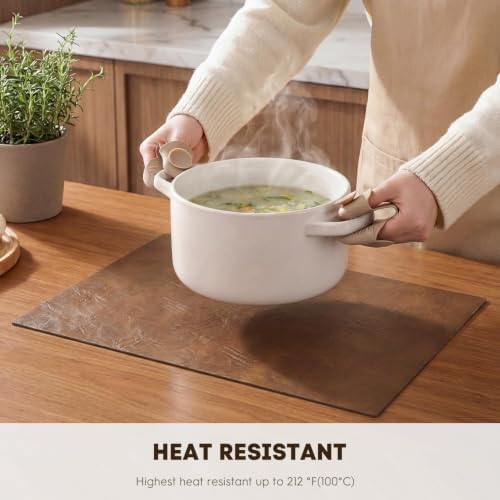 Artoid Mode Brown Faux Leather Placemats Set of 8, 12x18 Inch Waterproof Wipeable Heat Resistant Vinyl Place Mats, Reversible Table Mats for Kitchen Dining Decor - Image 4