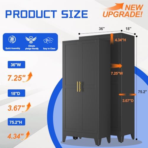 GAIOUS 75.2" Tall Metal Storage Cabinet, Kitchen Pantry Cabinet Black - Image 2