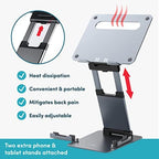 Lifelong 20" Tall Adjustable Laptop Stand with Phone & Tablet Holder - Image 4