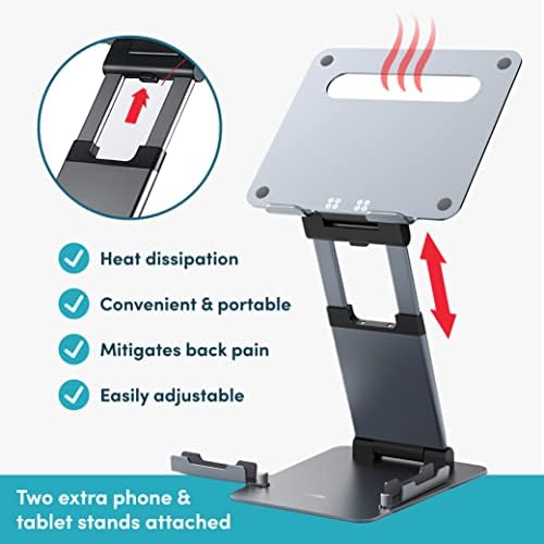 Lifelong 20" Tall Adjustable Laptop Stand with Phone & Tablet Holder - Image 4