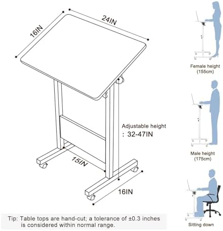 KOUPA 24 Inch Adjustable Height Flip Writable Standing Desk with Wheels - Image 2