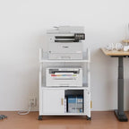VECELO Large Printer Stand with Power Outlet, 3-Tier Rolling File Cabinet with Lockable Wheels, Heavy Duty Utility Table for Home Office, 18.9"x23.6"x30.2", White - Image 5