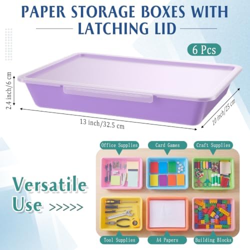 Tinlade 6 Pcs Classroom Paper Storage Bins with Lids, 13x10, Macaron - Image 2