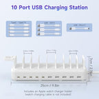 320W Charging Station for Multiple Devices, 10 Ports Fast Multi-Device Charger Organizer Compatible with MacBook Pro Laptop, iPhone, Android, Ipad, Tablet, Kindle, Family Multi-Device Charging Dock - Image 2