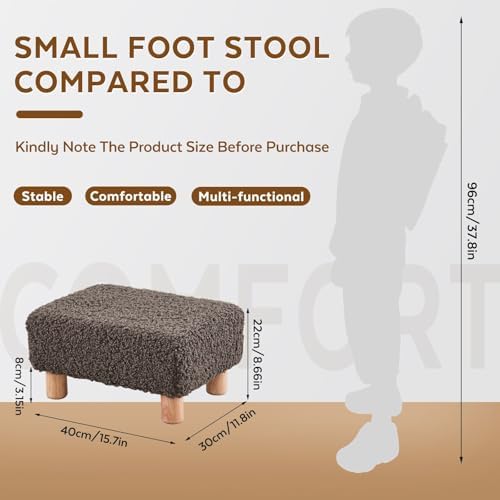 Small Foot Stool Ottoman, Sherpa Footstool Ottoman Foot Rest for Couch, Rectangle Footstools and Ottomans Small for Living Room, Entryway and Bedroom (Brown) - Image 2