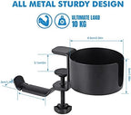 Headphone Stand 2 in 1 Desk Cup Holder Clamp Black, Under Table Headphone Holder Mechanical Telescoping Anti-Spill Cupholder with Cable Organizer, 360° Rotation Hanger Aluminum Alloy Stand Hook Headse - Image 2