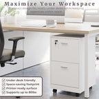 Lavish Home 2-Drawer Wooden File Cabinet with Lock, White, 16” x 27” - Image 6