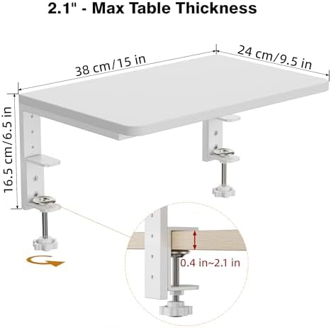 Desk Extender, 15-inch Clamp-On Desk Shelf, Height-Adjustable Desktop Shelf Organizer for Monitors Office and Gaming Accessories, Arm Support Table Extension, 44lbs Heavy Duty, White - Image 2