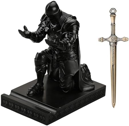 Medieval Armored Knight Pen Holder Figurine Paperweight Phone Stand Black - Image 2