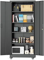 INTERGREAT73 Garage Storage Cabinet with Wheels, Rolling Metal Storage Cabinet with Locking Doors and 4 Adjustable Shelves,- 73" Steel Tool Cabinet for Home Office,Garage,Warehouse，Black by INTERGREAT