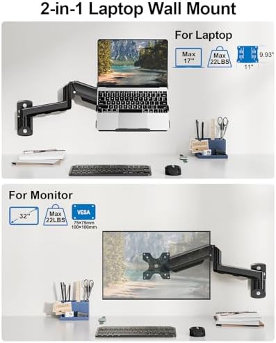 Laptop Wall Mount, 2-in-1 Monitor with Vented Tray Hold Max 22bls - Image 2